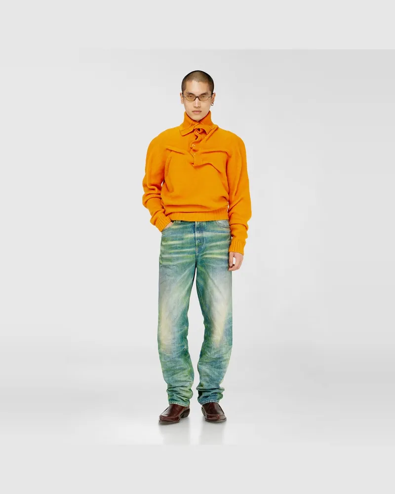 Diesel Pullover mit geknöpftem Kragen aus gewalktem Strick mit gekräuselter Struktur - Strickwaren - Herren - Orange Orange