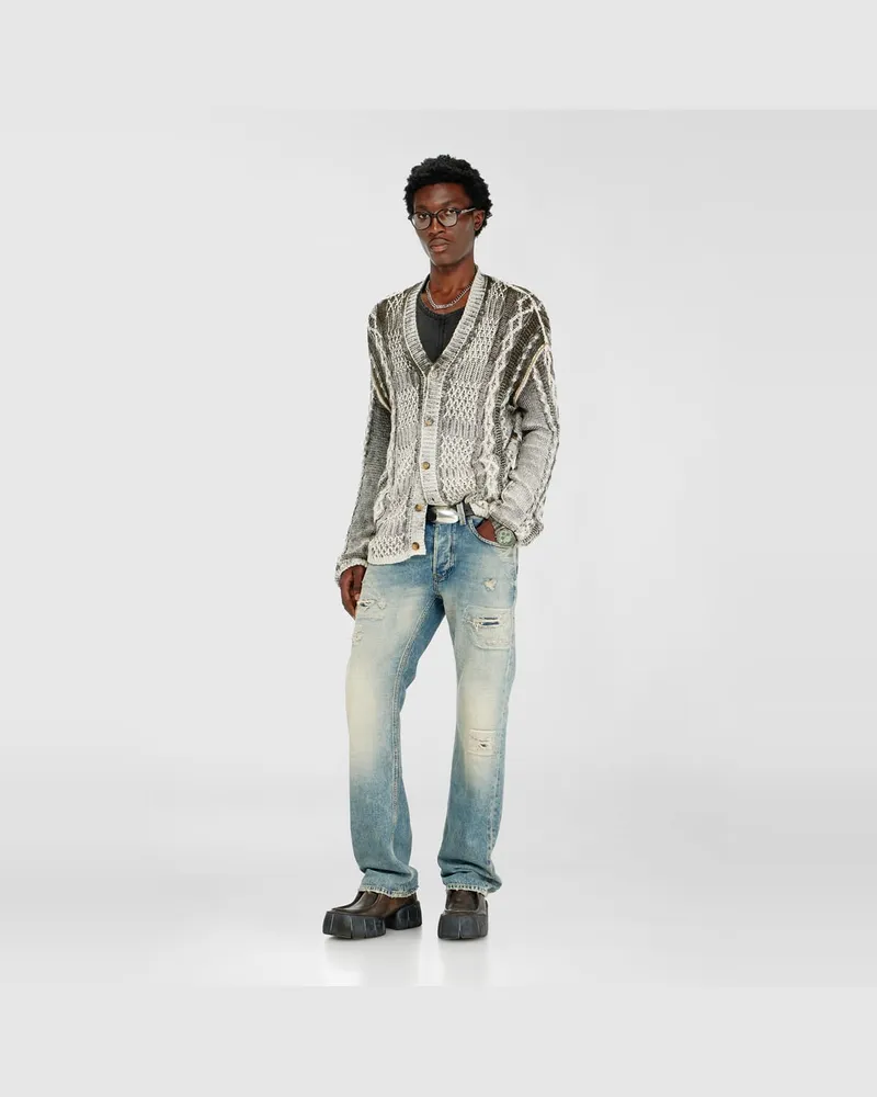 Diesel Behandelter Cardigan aus Zopfmusterstrick - Strickwaren - Herren - Bunt Bunt