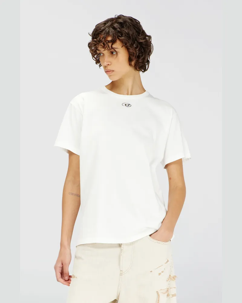 Diesel Baumwoll-T-Shirt mit metallischem Oval D - T-Shirts - Damen - Weiss Weiss