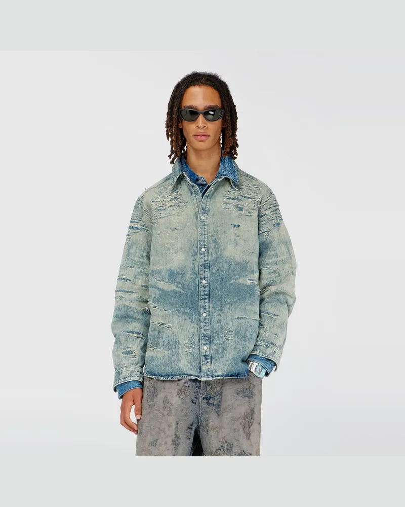 Diesel Hemd aus Jacquard-Denim mit Used-Effekt - Denimhemden - Herren - Blau Blau