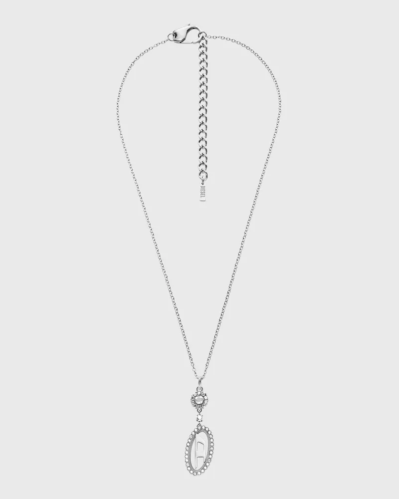 Diesel Halskette aus Edelstahl mit Pavé-Anhänger - Halsketten - Unisex - Silber Silber