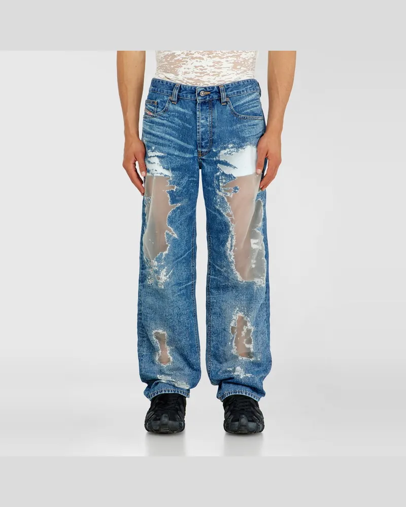 Diesel Regular Jeans Regular Waist 2024 D-Macs, Mittelblau, Knopfverschluss Blau