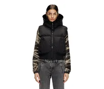 Daunenweste mit Kapuze aus Nylon in Knitter-Optik - Winterjacken - Damen - Schwarz