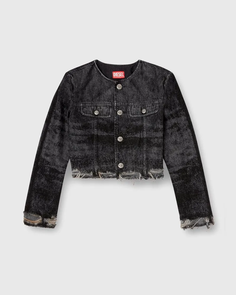 Diesel Jacke aus gelaserte Baumwolle-Hanf-Denim - Denim jacken - Damen - Schwarz Schwarz