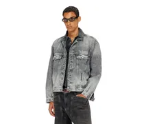 Denim-Truckerjacke mit tonalen Lederbesätzen - Denim jacken - Unisex - Grau