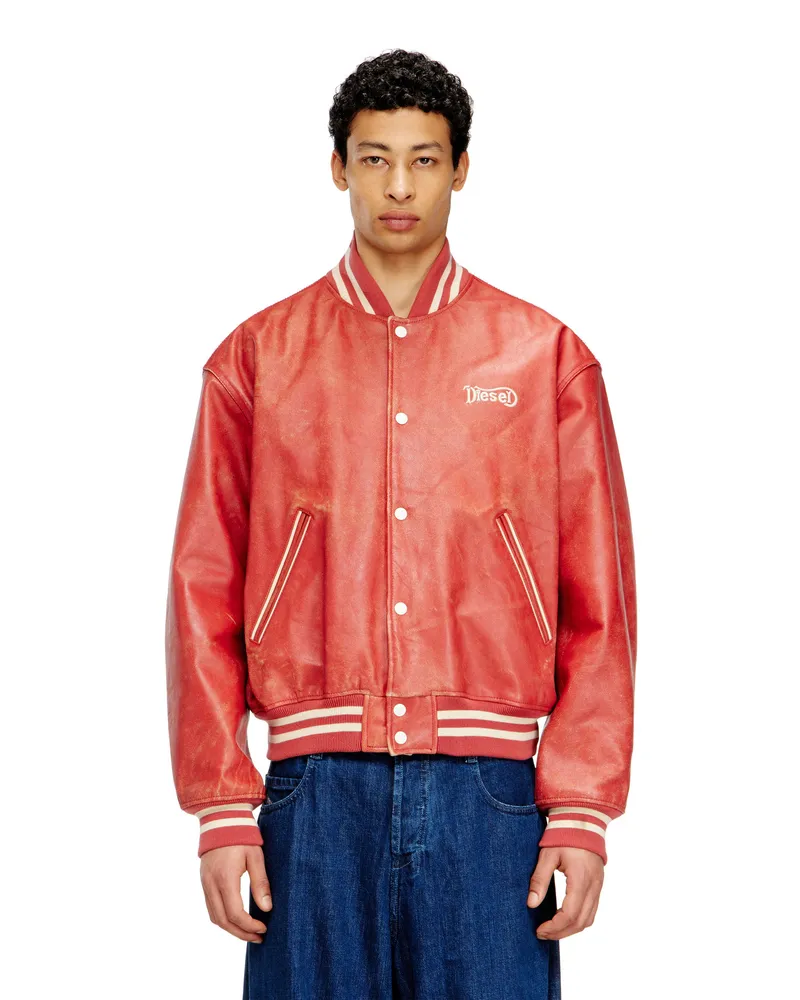 Diesel Leder-Bomberjacke mit Diesel-Logo - Lederjacken - Unisex - Rot Rot
