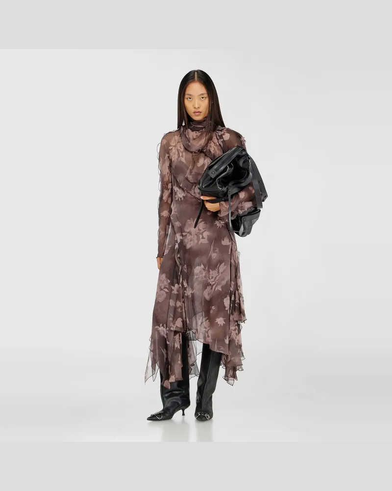 Diesel Asymmetrisches Midikleid aus Chiffon und Seiden-Crêpe - Kleider - Damen - Braun Braun