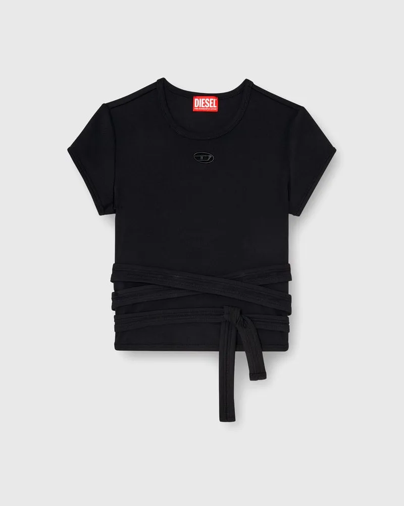 Diesel Geripptes Top mit Wickelschnüren - T-Shirts - Damen - Schwarz Schwarz
