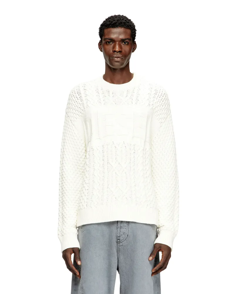 Diesel Kabelgestrickter Pullover mit Diesel-Logo - Strickwaren - Herren - Weiss Weiss