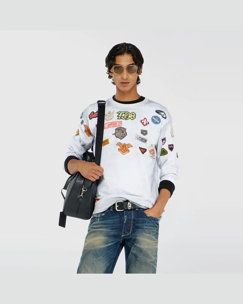 Diesel Langarm-T-Shirt mit all-over patches print - T-Shirts - Herren - Weiss Weiss