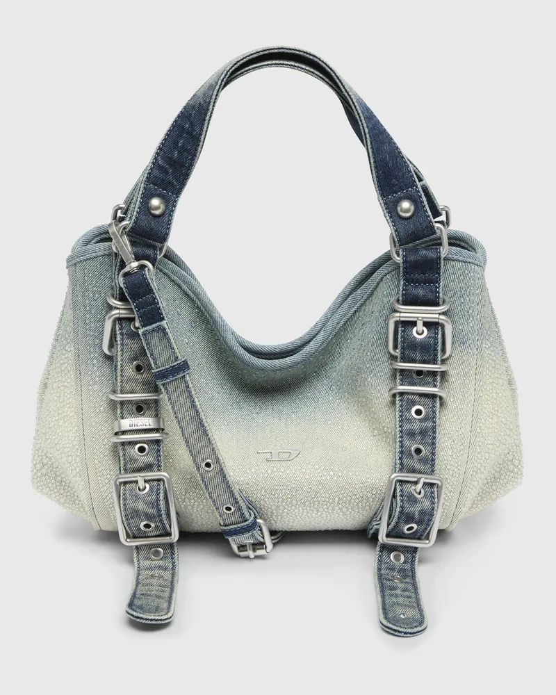 Diesel D-One-Small Henkeltasche aus solarisiertem Denim mit Kristallen - Handtaschen - Damen - Blau Blau