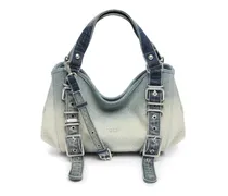 D-One-Small Henkeltasche aus solarisiertem Denim mit Kristallen - Handtaschen - Damen - Blau