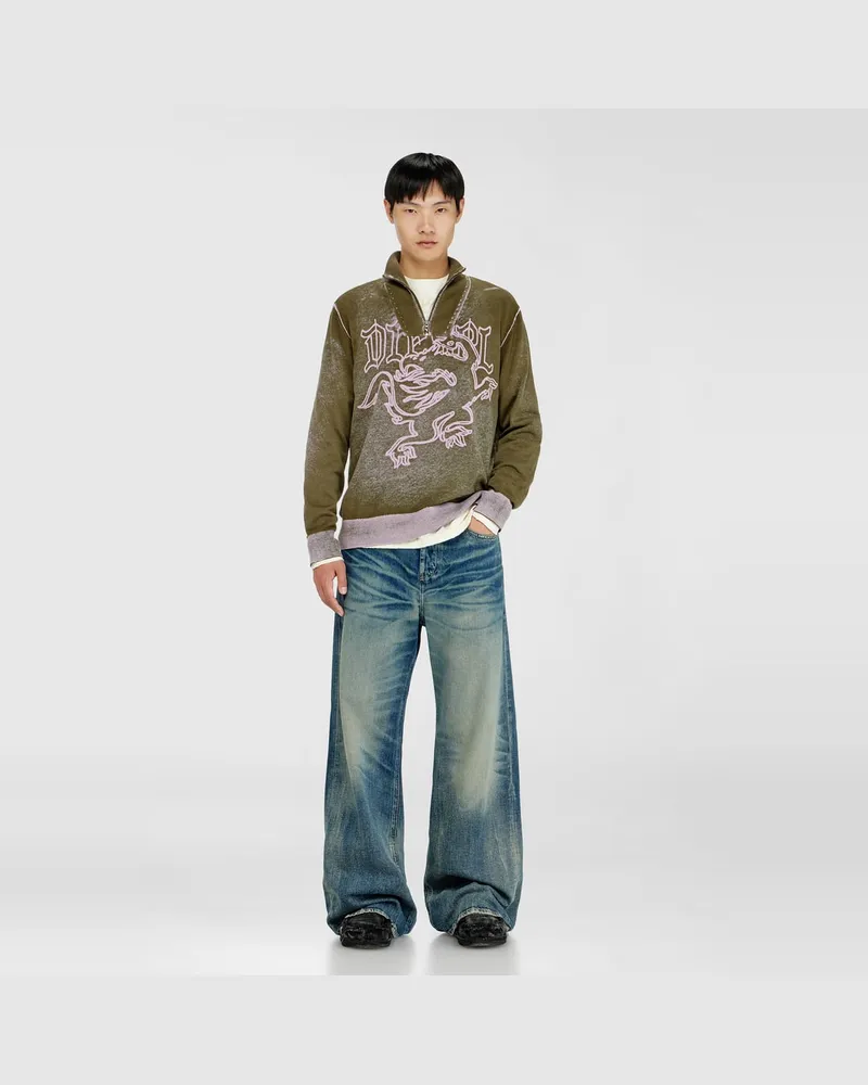 Diesel Behandelter Half-zip-Pullover mit griffin-Motiv - Strickwaren - Herren - Grün Grün