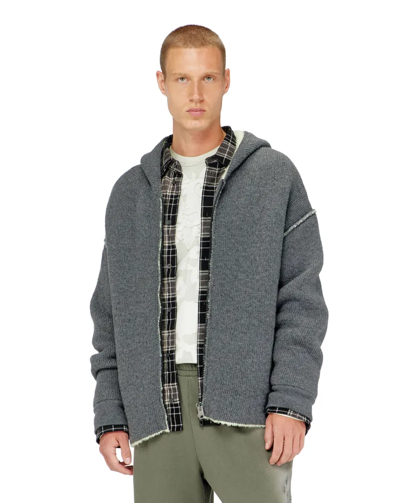 Diesel Kapuzensweatjacke aus Strick mit zwei Strukturen und Reißverschluss - Strickwaren - Herren - Grau Grau