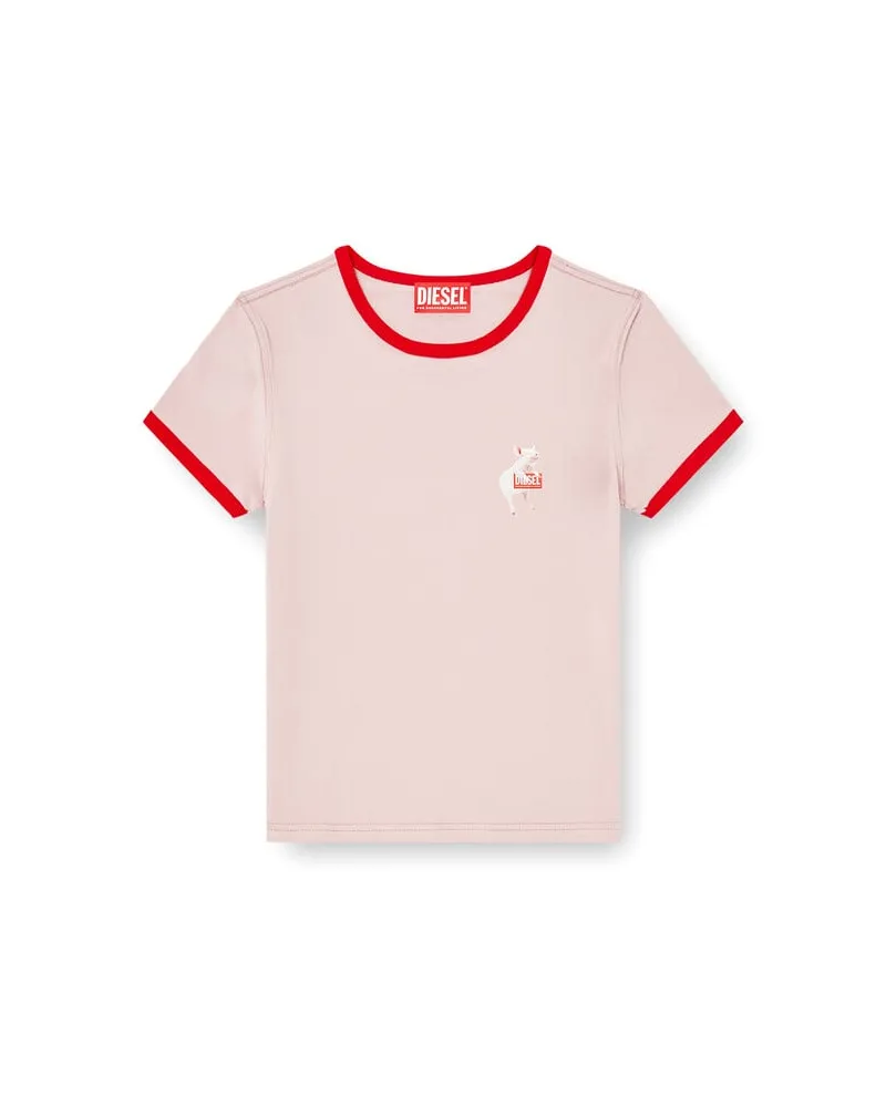 Diesel Schmales T-Shirt mit Schweinedruck - T-Shirts - Damen - Rosa Rosa