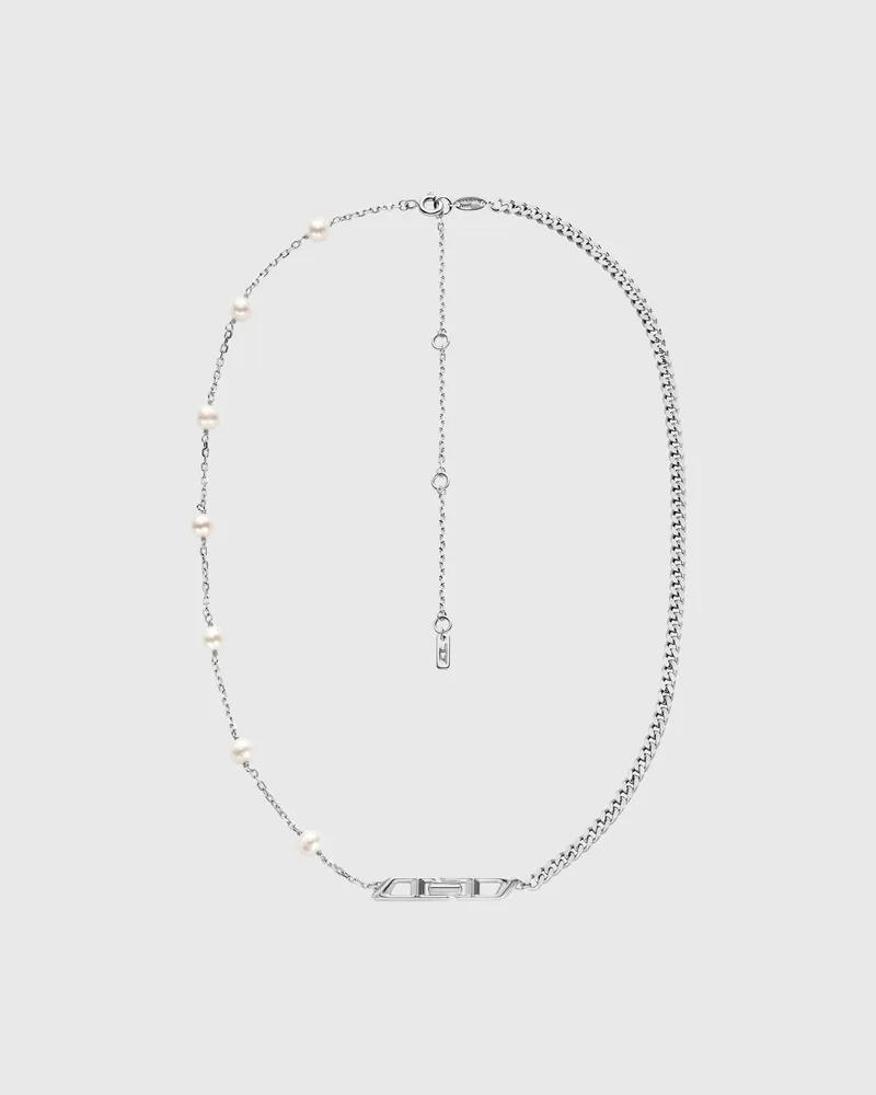 Diesel Kettenhalskette aus Sterlingsilber mit Perlen - Halsketten - Unisex - Silber Silber