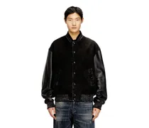 Bomberjacke aus Denim und Leder - Lederjacken - Herren - Schwarz