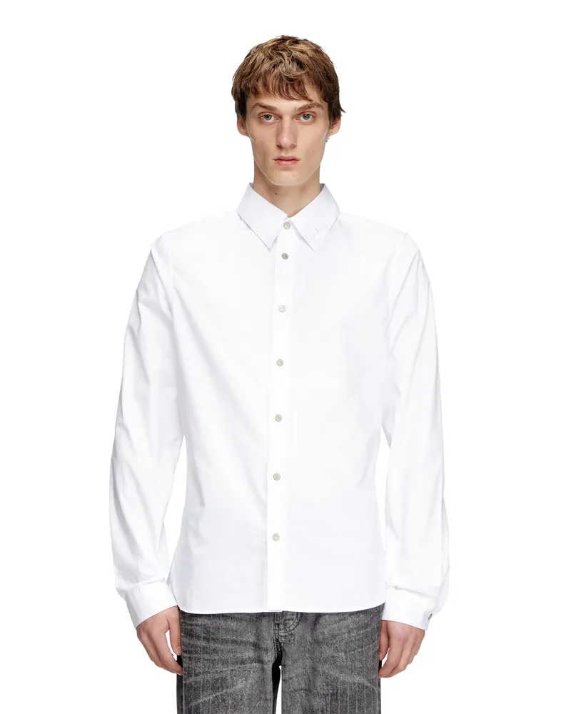 Diesel Formelles Hemd mit Logo-Stickerei am Kragen - Hemden - Herren - Weiss Weiss