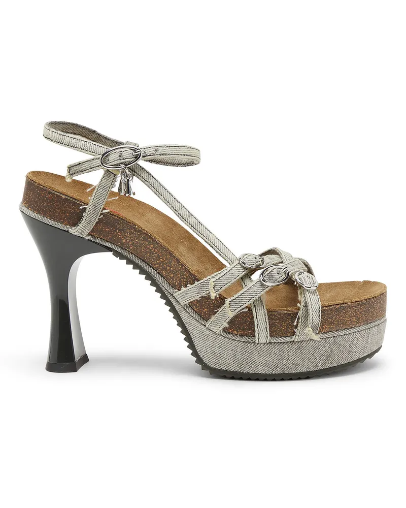 Diesel D-Woodstock-Plateausandalen mit Riemchen in Denim - Sandalen - Damen - Grau Grau