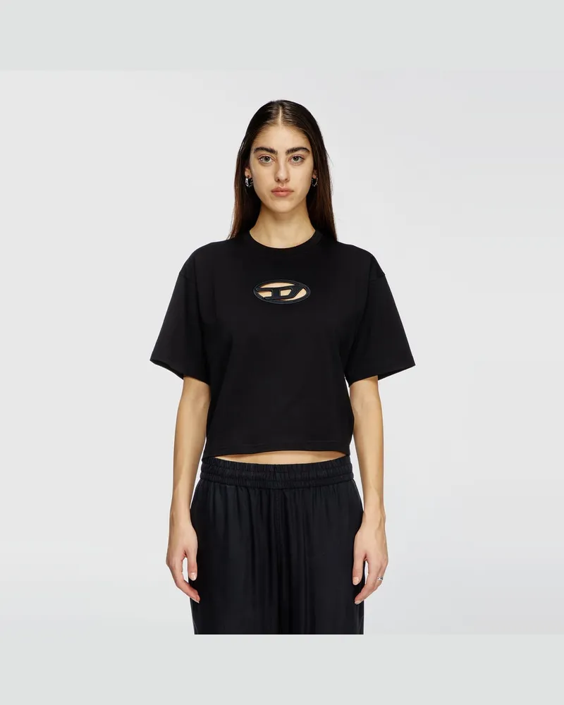 Diesel Kastiges T-Shirt mit ausgeschnittenem Oval D-Logo - T-Shirts - Damen - Schwarz Schwarz