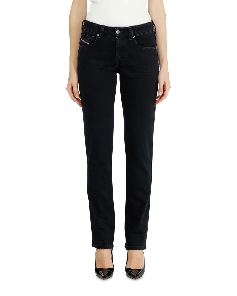Diesel Slim Jeans Low Waist 1992 D-Jiann, Schwarz/Dunkelgrau, Knopfverschluss Schwarz