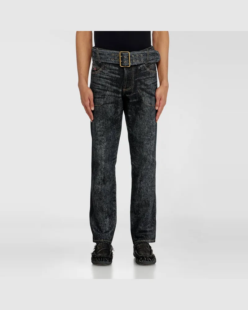 Diesel Slim Jeans Regular Waist D-Villus, Schwarz/Dunkelgrau, Knopfverschluss Schwarz