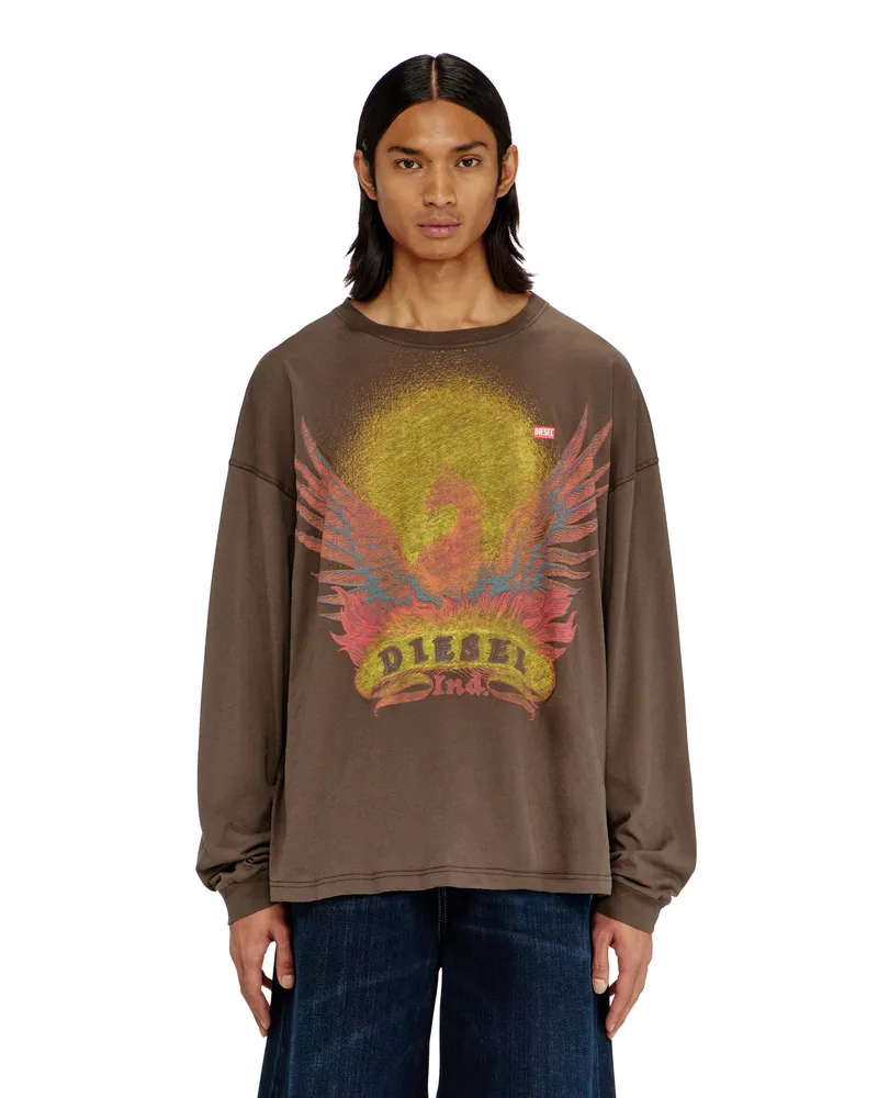 Diesel Langarm-T-Shirt mit Phoenix-Motiv - T-Shirts - Herren - Braun Braun