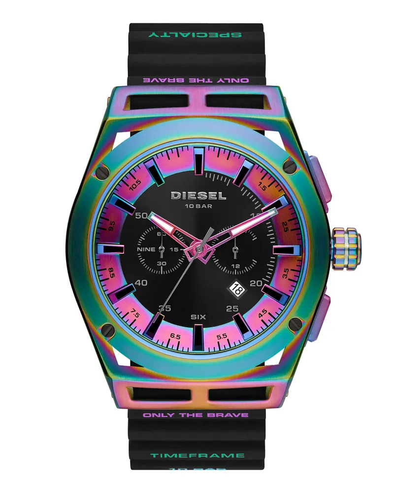 Diesel Timeframe-Armbanduhr mit Chronographen-Uhrwerk und schwarzem Silikonarmband - Uhren - Herren - Bunt Bunt