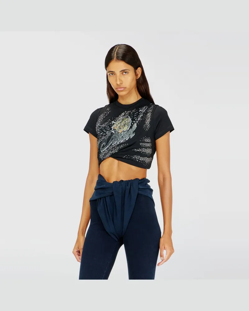 Diesel Gerafftes T-Shirt aus doppellagigem Jersey - Oberteile - Damen - Schwarz Schwarz