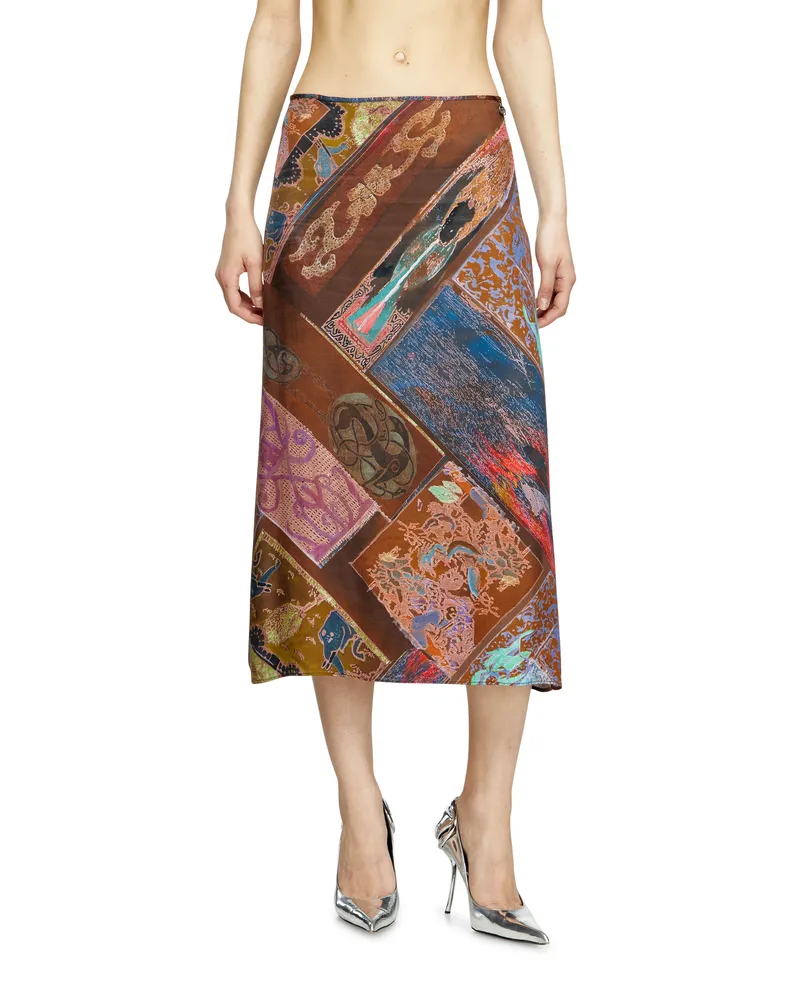 Diesel Midi-Rock aus Viskose mit Wappen-Print - Röcke - Damen - Braun Braun