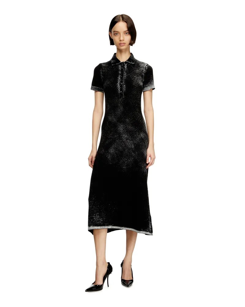 Diesel Midi-Polokleid aus umgekehrt bedrucktem Strick - Kleider - Damen - Schwarz Schwarz