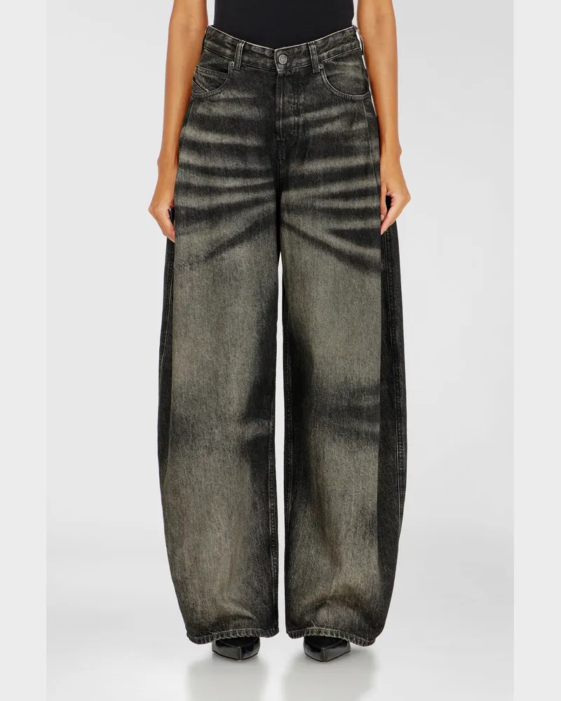 Diesel Relaxed Jeans High Waist 1987 D-Khelz, Schwarz/Dunkelgrau, Knopfverschluss Schwarz