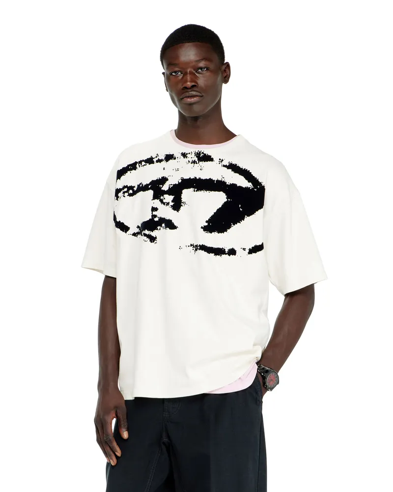 Diesel T-Shirt mit beflocktem Distressed-Logo - T-Shirts - Herren - Weiss Weiss