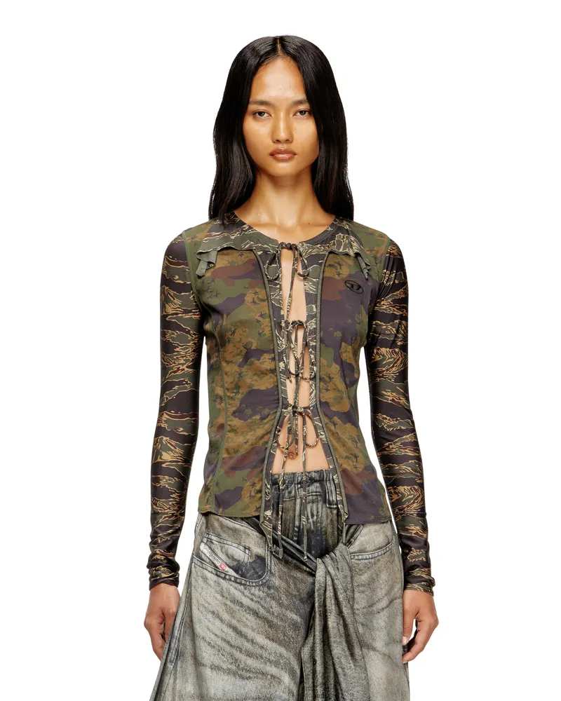 Diesel Cardi­gan zum Binden mit gemischten Camo-Prints - T-Shirts - Damen - Grün Grün
