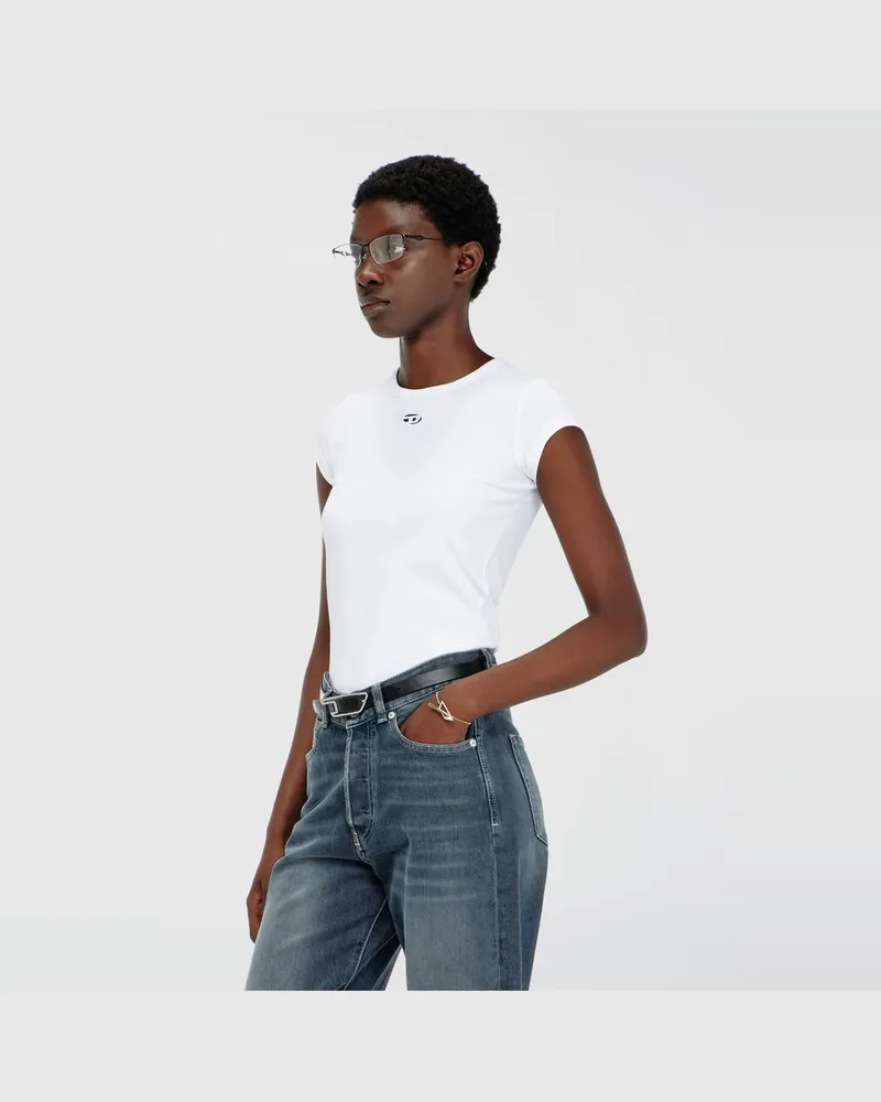 Diesel T-Shirt mit ausgeschnittenem, besticktem Logo - T-Shirts - Damen - Weiss Weiss