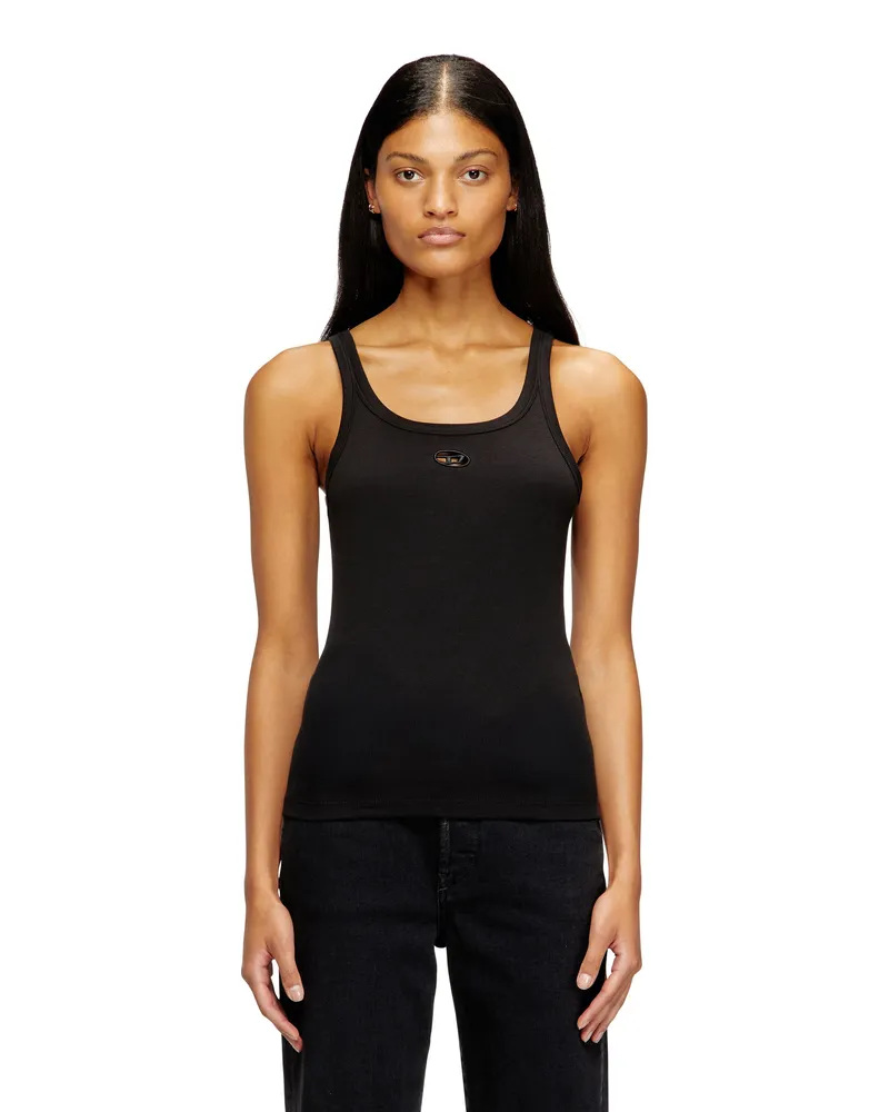 Diesel Schmales Tanktop mit lasergeschnittenem Oval D - T-Shirts - Damen - Schwarz Schwarz