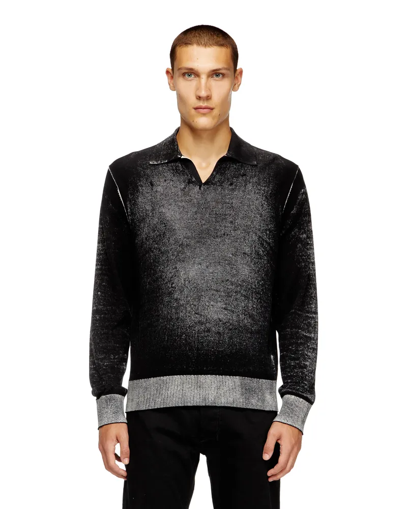Diesel Polo-Pullover mit Reverse-Print - Strickwaren - Herren - Schwarz Schwarz