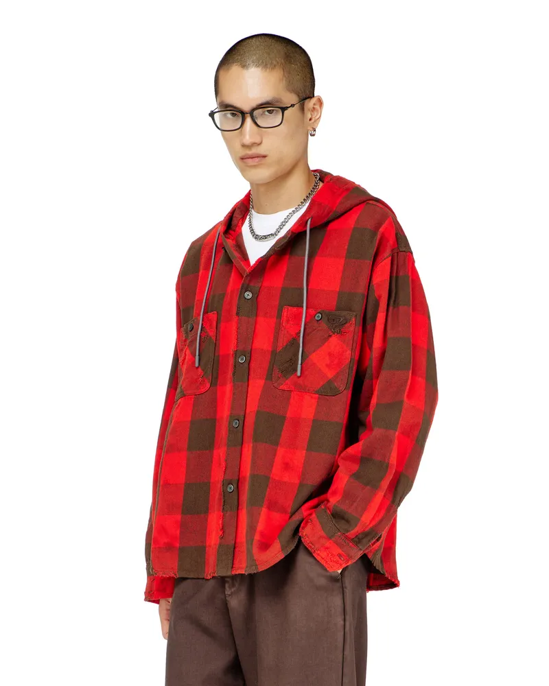 Diesel Kapuzenshirt aus distressed kariertem Flanell - Hemden - Herren 