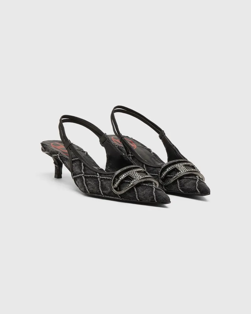 Diesel D-Venus-Crystal-Logo Stepp-Denim-Slingback-Pumps - Pumps - Damen - Schwarz Schwarz