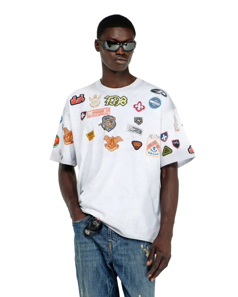 Diesel T-Shirt aus Baumwolle mit all-over patches print - T-Shirts - Herren - Weiss Weiss