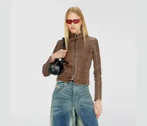Bikerjacke mit Rippstrickeinsätzen - Oberteile - Damen - Braun