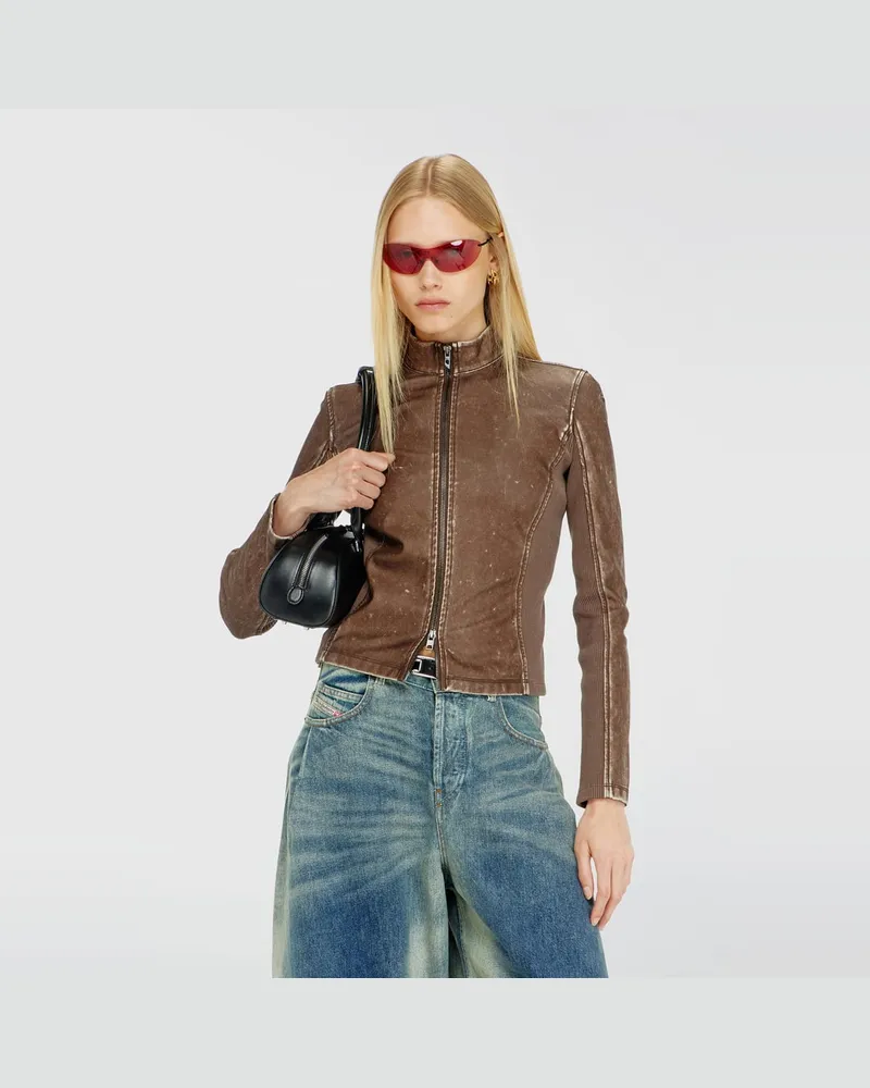 Diesel Bikerjacke mit Rippstrickeinsätzen - Oberteile - Damen - Braun Braun
