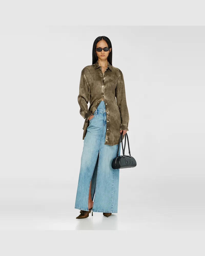 Diesel Langes Hemd aus logo-jacquard-knitter-satin - Kleider - Damen - Grün Grün