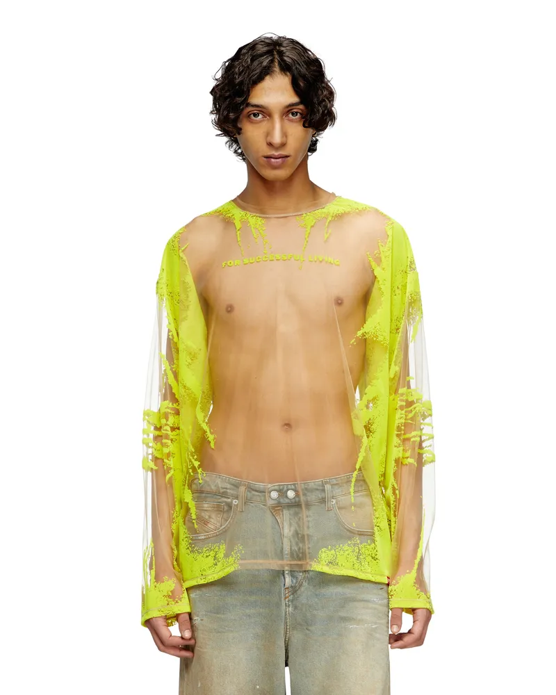 Diesel Langarm-T-Shirt aus Nylon mit Text-Print - T-Shirts - Unisex - Gelb Gelb