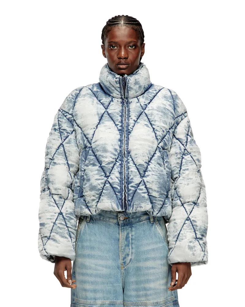 Diesel Daunen-Jacke aus Argyle-gestepptem Dévoré-Shellstoff - Winterjacken - Damen - Blau Blau