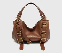 D-One-Small Henkeltasche aus behandeltem Leder - Handtaschen - Damen - Braun