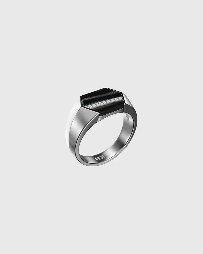 Diesel Siegelring mit schwarzem Achat - Ringe - Unisex - Silber Silber