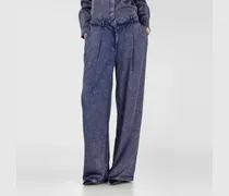 Wide-Leg-Hose aus Viskose in Denim-Optik - Hosen - Damen - Blau
