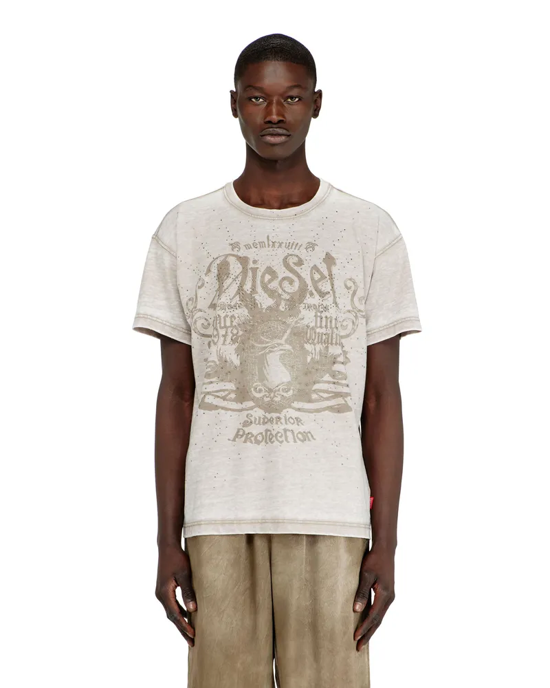 Diesel Jersey-T-Shirt mit burnout wash und Nieten - T-Shirts - Herren - Beige Beige