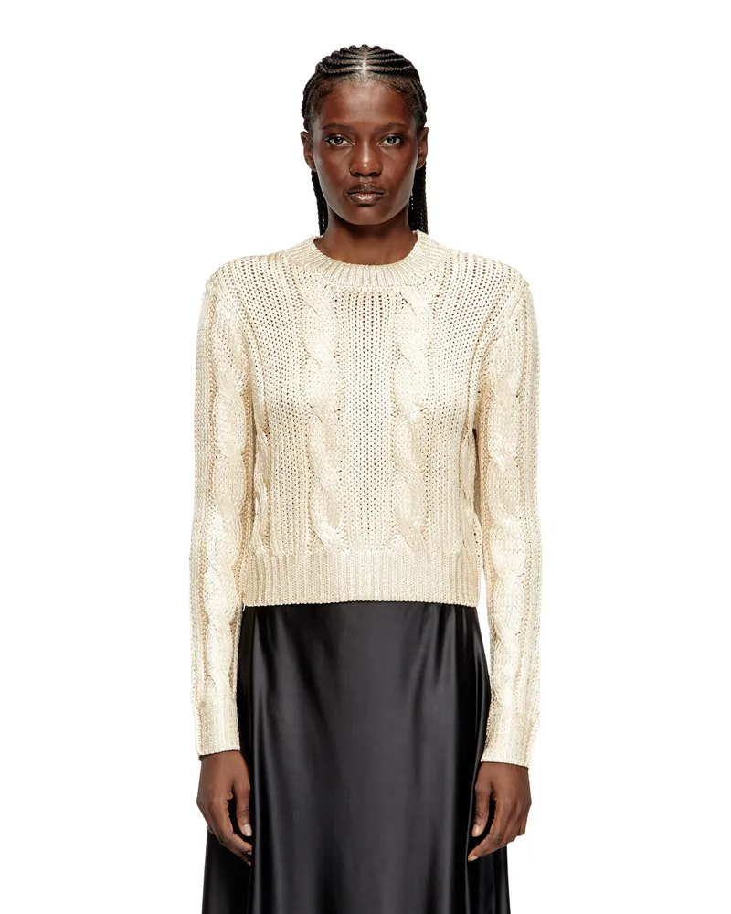 Diesel Pullover mit Zopf-Muster und Glanzeffekt - Strickwaren - Damen - Beige Beige